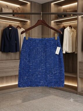 Macy's Royal Blue Tweed Fringe Hem Mini Skirt